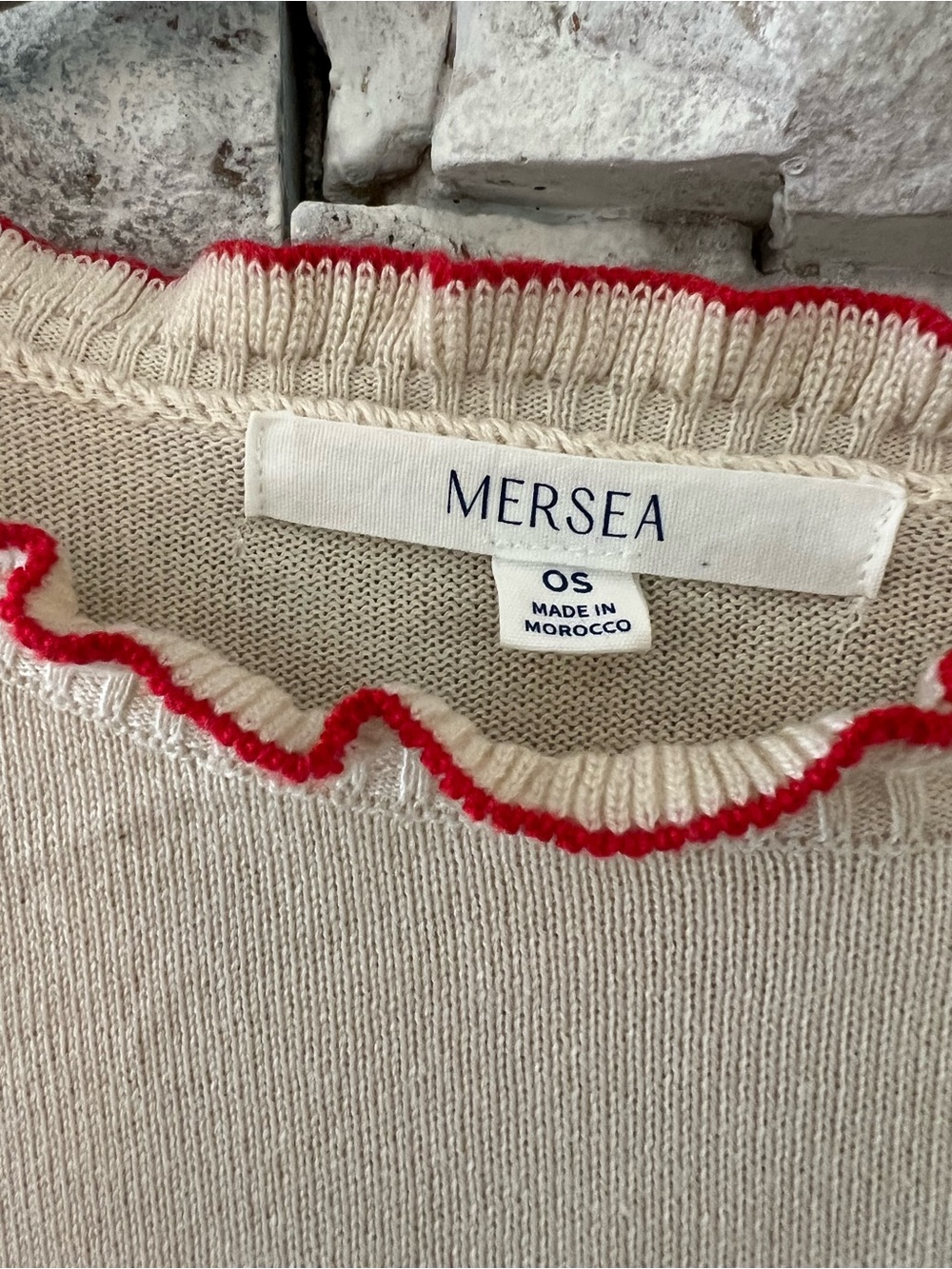 Mersea Catalina Ruffle Sweater Cream With Red Trim OS - Picture 3 of 8